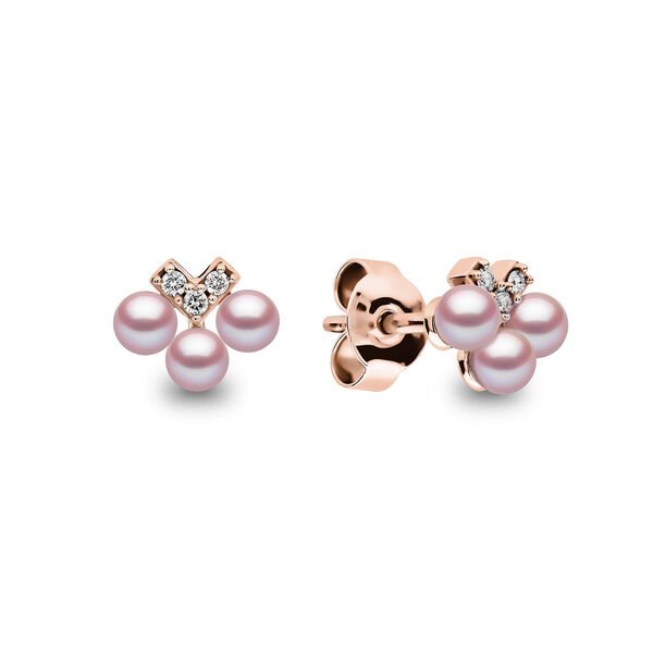 Sleek Yellow Gold Pearl and Diamond Earrings